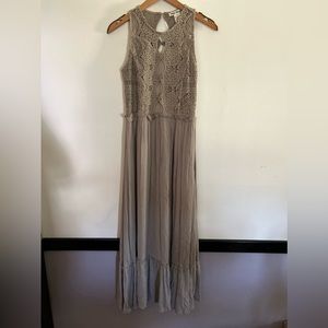 Indigo Threads Crocheted Lace Maxi Dress